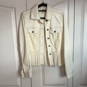 Free People Cream Lace Jean Jacket